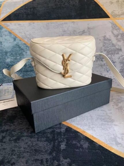 YSL JUNE BOX BAG IN QUILTED White LAMBSKIN